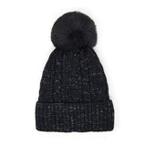 Lurex Accented Solid Cable Knitted Pom Pom Beanie Hat - Madeline Love - Flyclothing LLC
