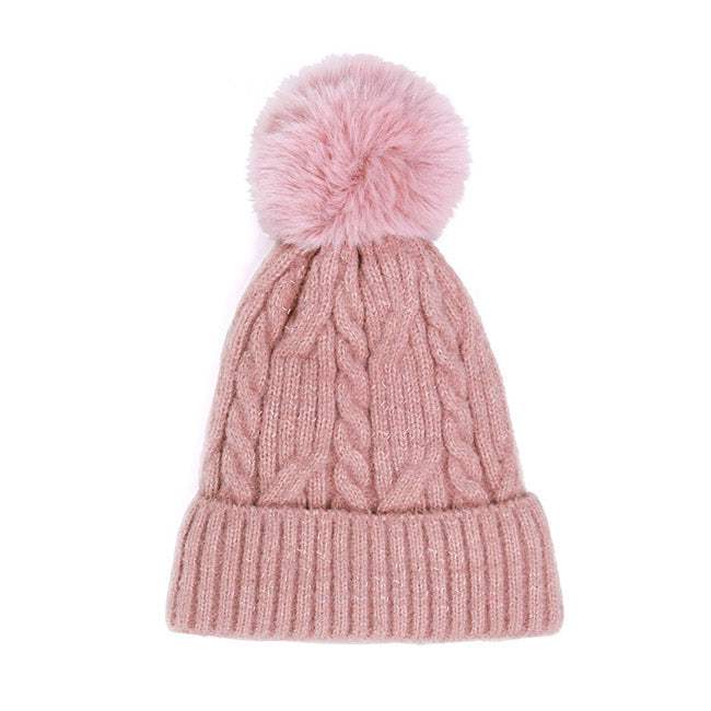 Lurex Accented Solid Cable Knitted Pom Pom Beanie Hat - Madeline Love - Flyclothing LLC