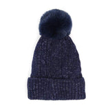 Lurex Accented Solid Cable Knitted Pom Pom Beanie Hat - Madeline Love - Flyclothing LLC