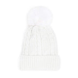 Lurex Accented Solid Cable Knitted Pom Pom Beanie Hat - Madeline Love - Flyclothing LLC