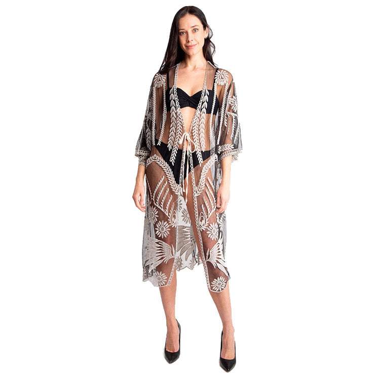 Lux Lace Tie Knot Closure Cover up Kimono Poncho - Madeline Love - Flyclothing LLC