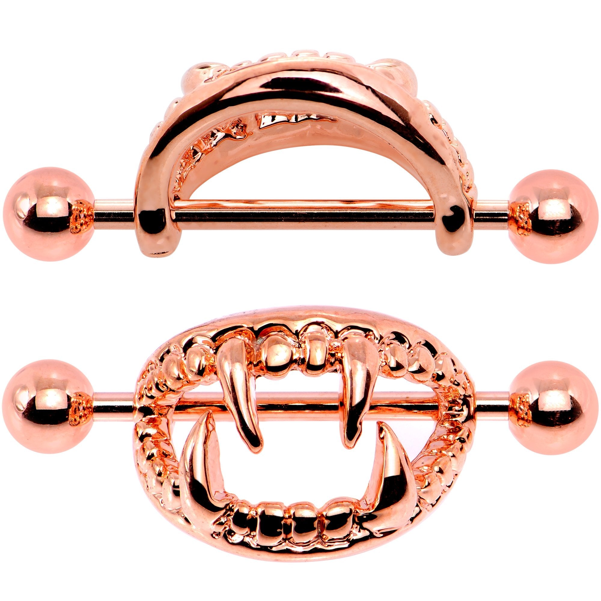 14G 5/8 Rose Gold Tone Fearsome Fangs Nipple Shield Set - BodyCandy - Flyclothing LLC