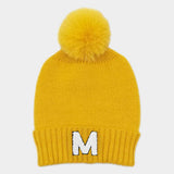 -M- Initial Monogram Faux Fur Pom Pom Knit Beanie Hat - Madeline Love - Flyclothing LLC