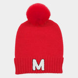 -M- Initial Monogram Faux Fur Pom Pom Knit Beanie Hat - Madeline Love - Flyclothing LLC