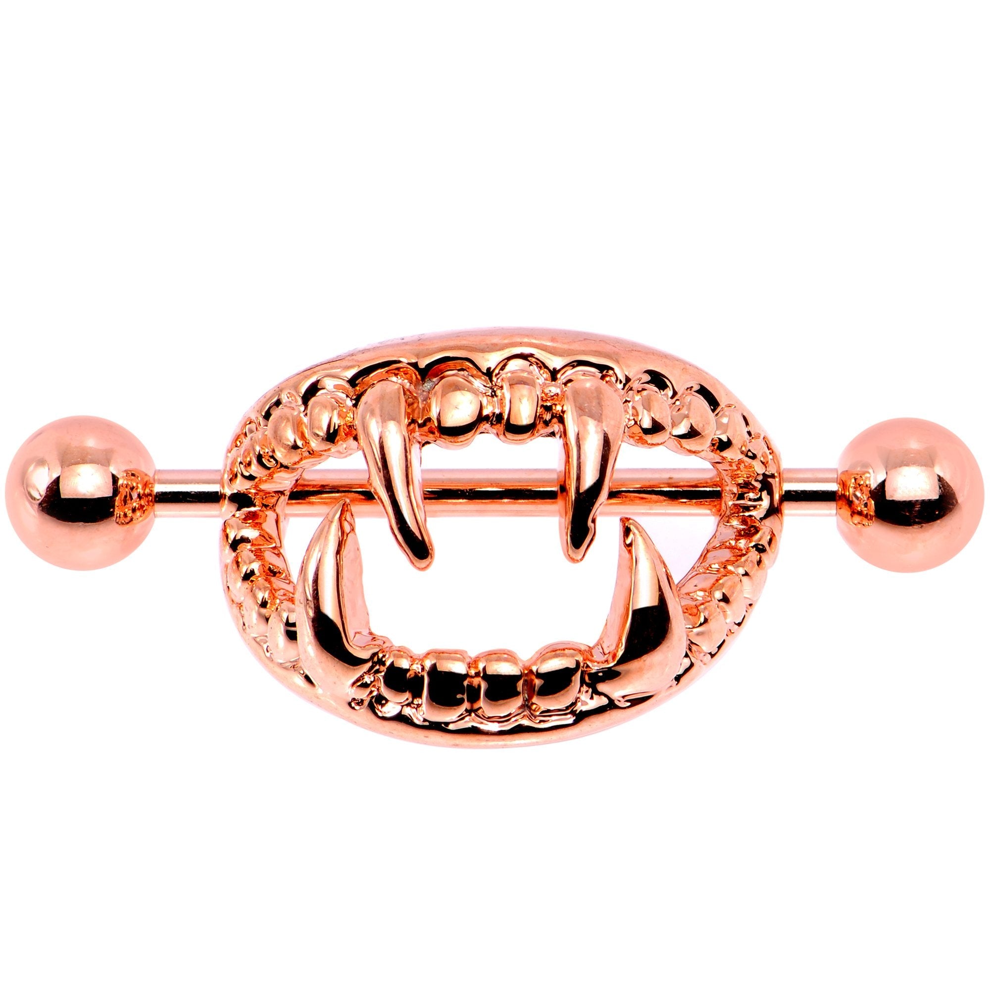 14G 5/8 Rose Gold Tone Fearsome Fangs Nipple Shield Set - BodyCandy - Flyclothing LLC