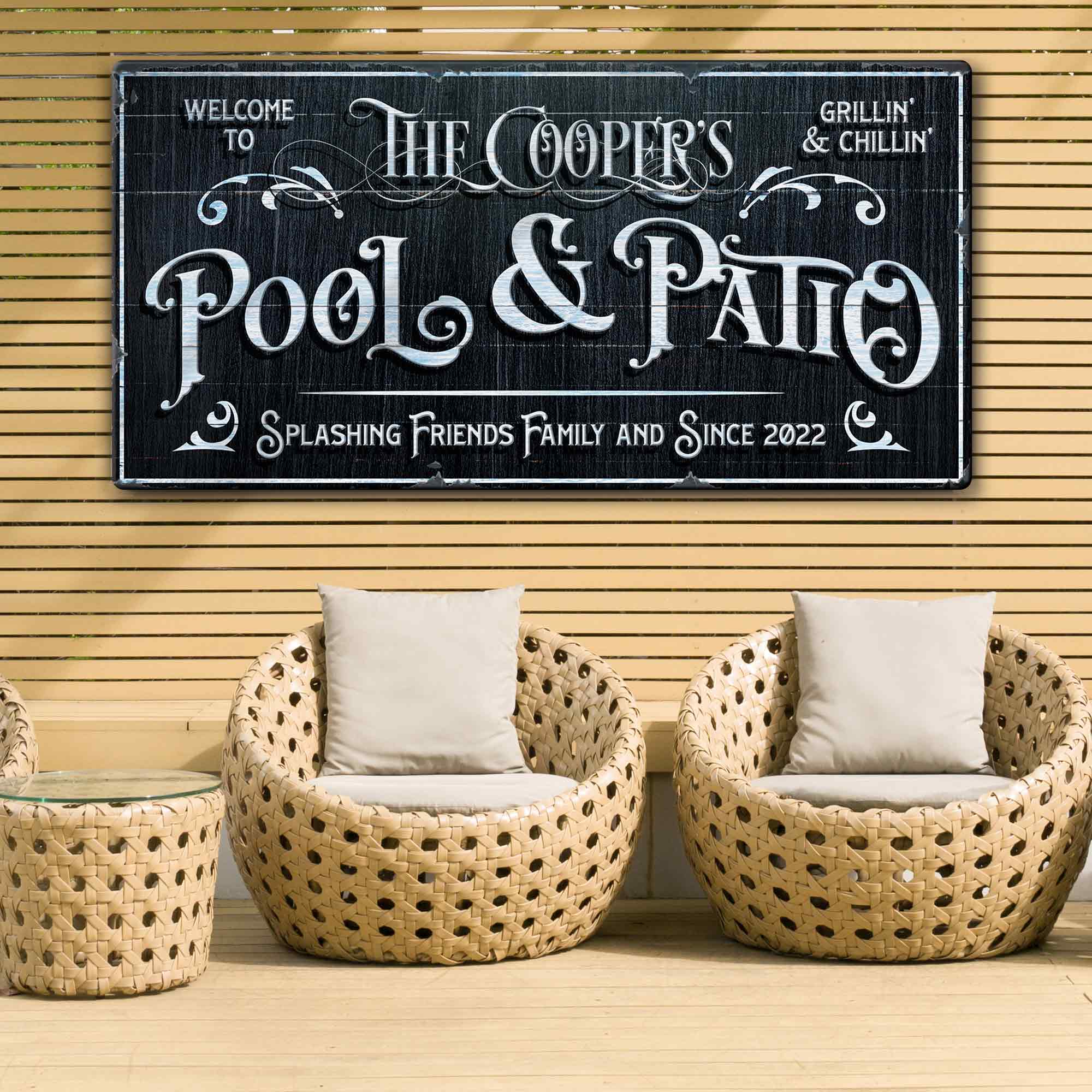 Personalized Pool Sign Black and White - Tailored Canvases - Flyclothing LLC