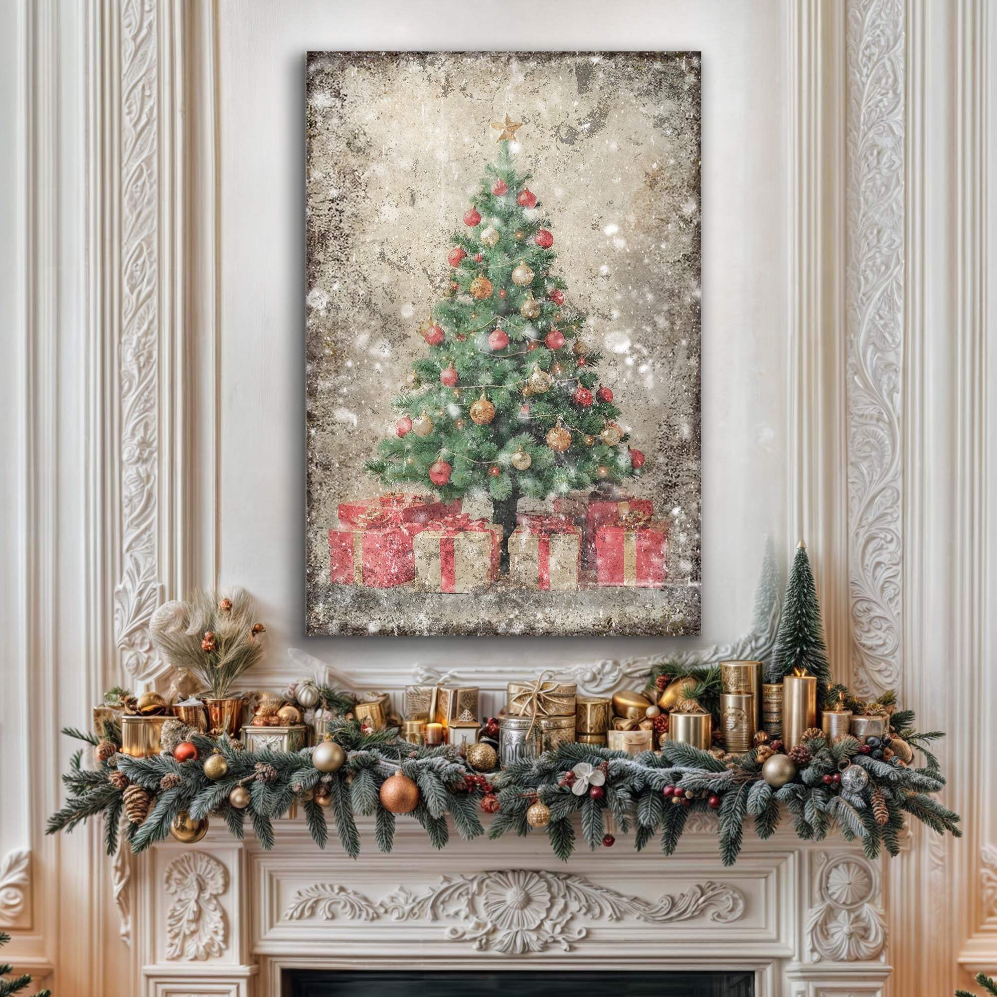 Vintage Christmas Tree With Gifts Wall Art III - Tailored Canvases - Flyclothing LLC