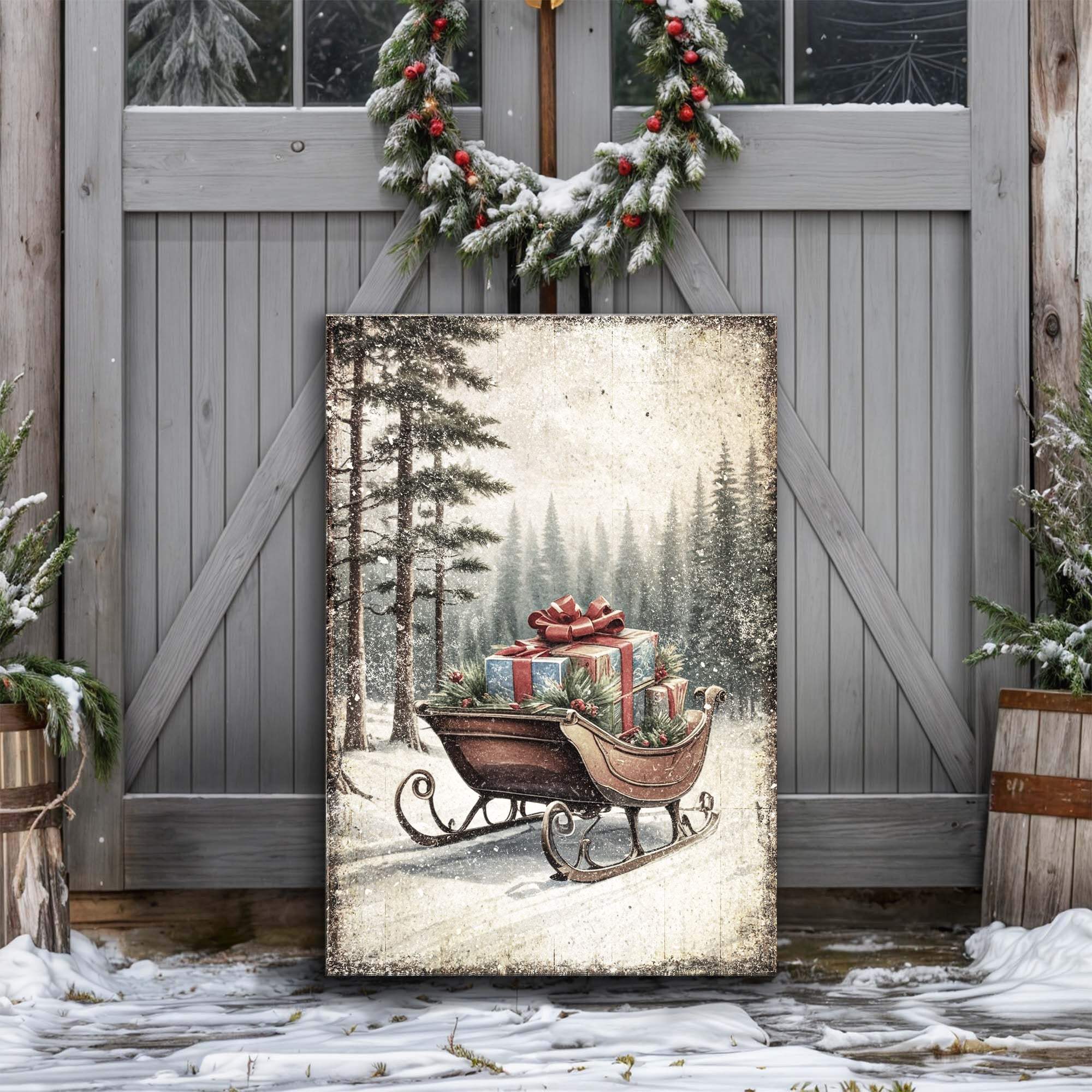 Vintage Christmas Sleigh Sled Wall Art III - Tailored Canvases - Flyclothing LLC