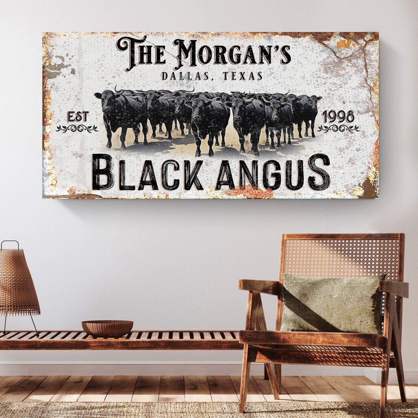 Personalized Black Angus Cattle Sign II - Tailored Canvases - Flyclothing LLC