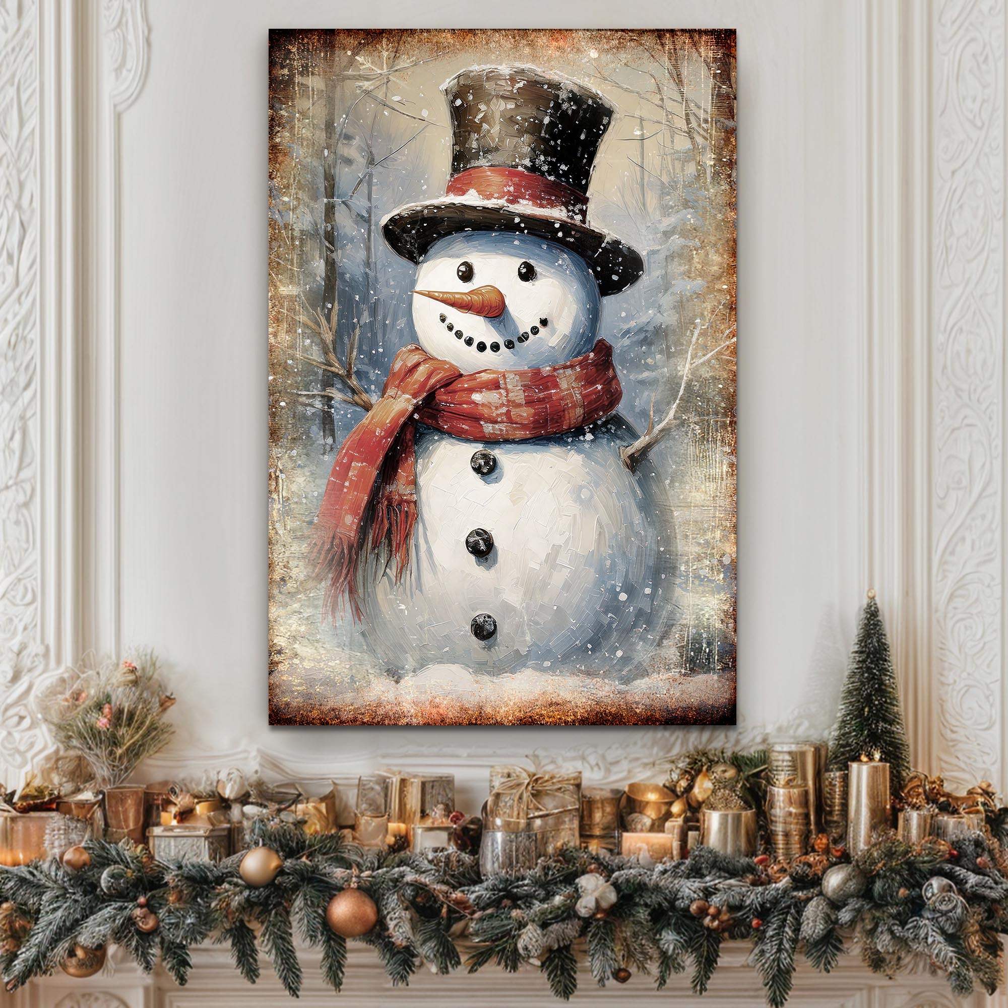 Vintage Snowman Christmas Wall Art - Tailored Canvases - Flyclothing LLC