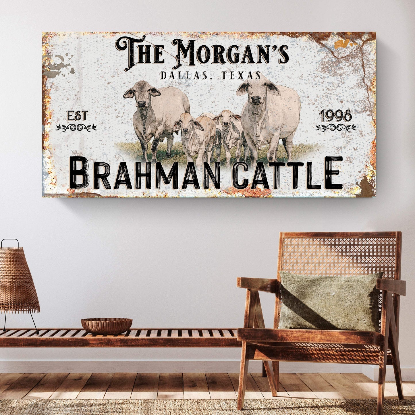 Personalized Brahman Cattle Sign II - Tailored Canvases - Flyclothing LLC