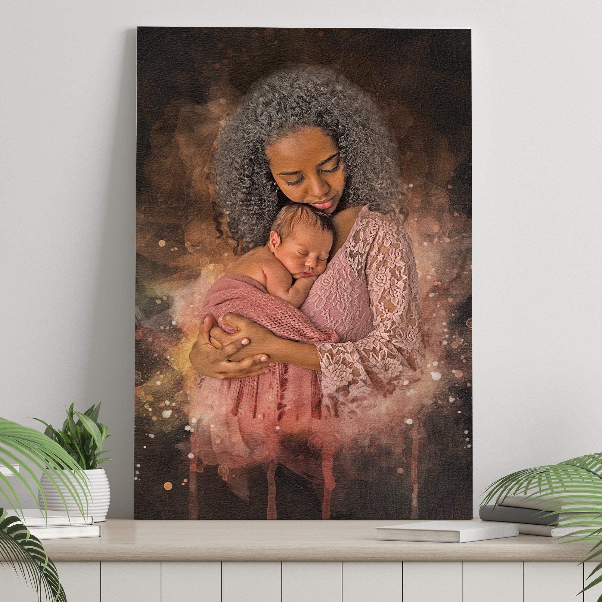 Mother's Day Watercolor Portrait Sign Mother and Child - Tailored Canvases - Flyclothing LLC
