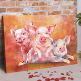 Three Baby Pigs Watercolor Canvas Wall Art - Tailored Canvases - Flyclothing LLC