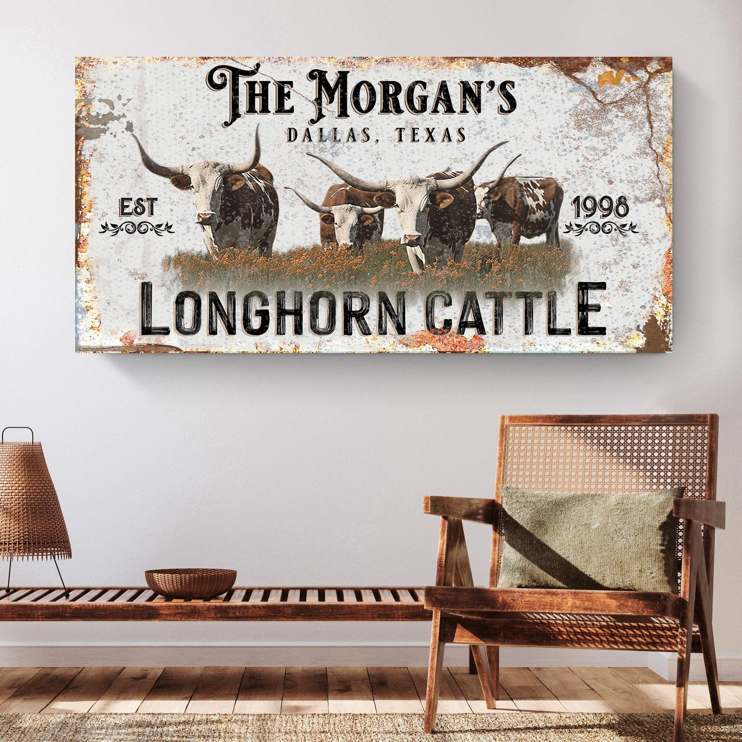Personalized Long Horn Cattle Sign II - Tailored Canvases - Flyclothing LLC