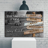 Where Life Points In Every Direction Family Farm Names Sign - Tailored Canvases - Flyclothing LLC