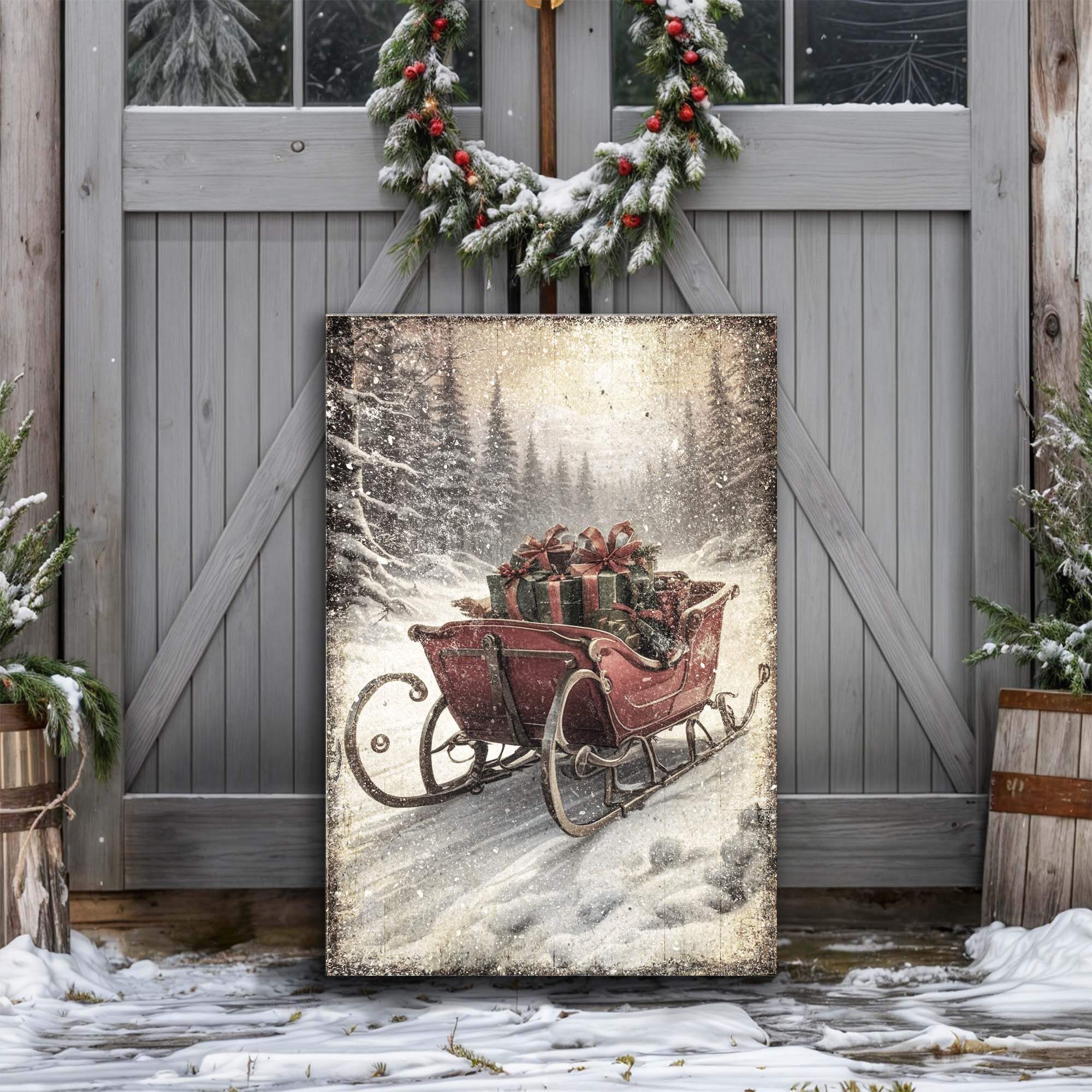 Vintage Christmas Sleigh Sled Wall Art IV - Tailored Canvases - Flyclothing LLC