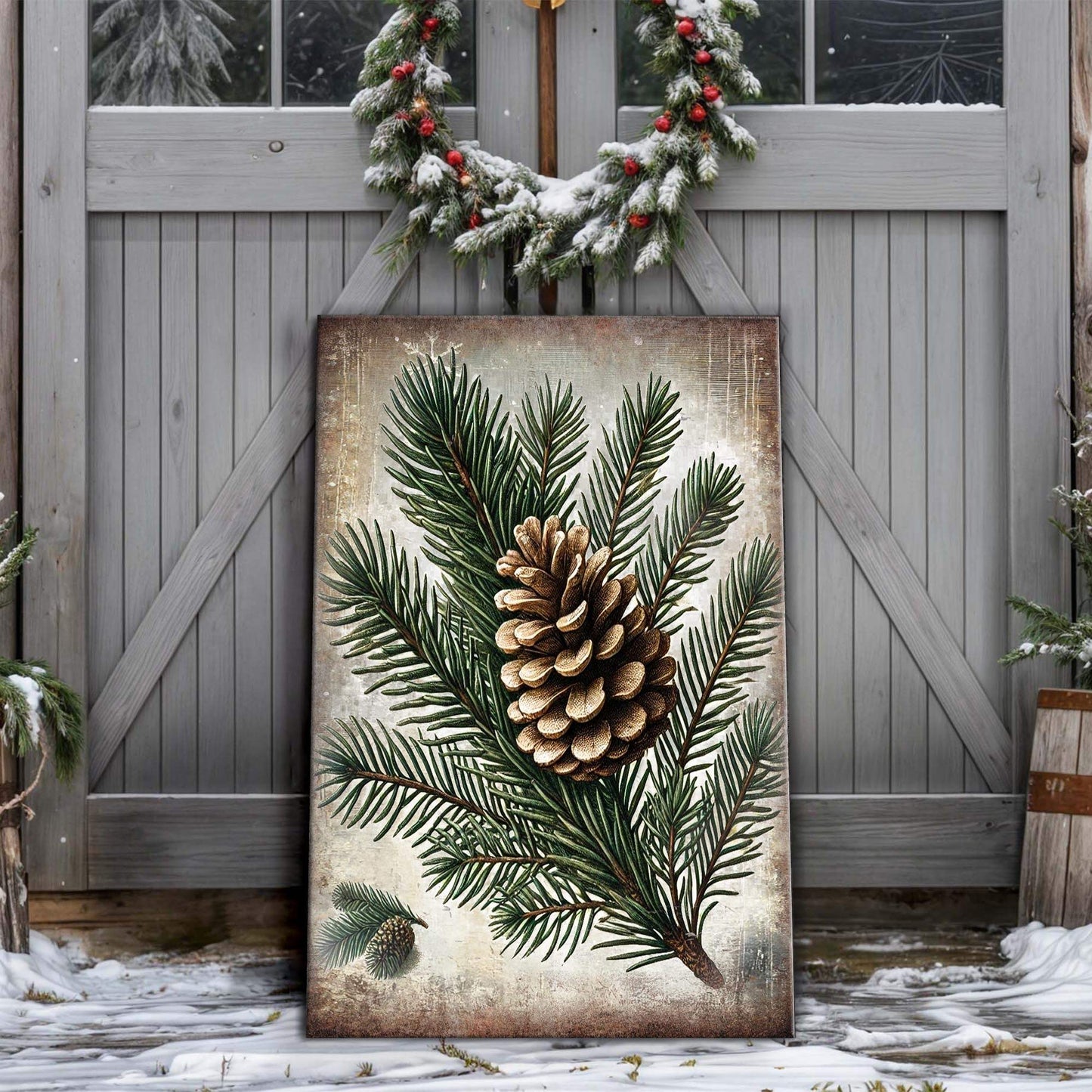 Vintage Winter Pine Cone Christmas Wall Art - Tailored Canvases - Flyclothing LLC