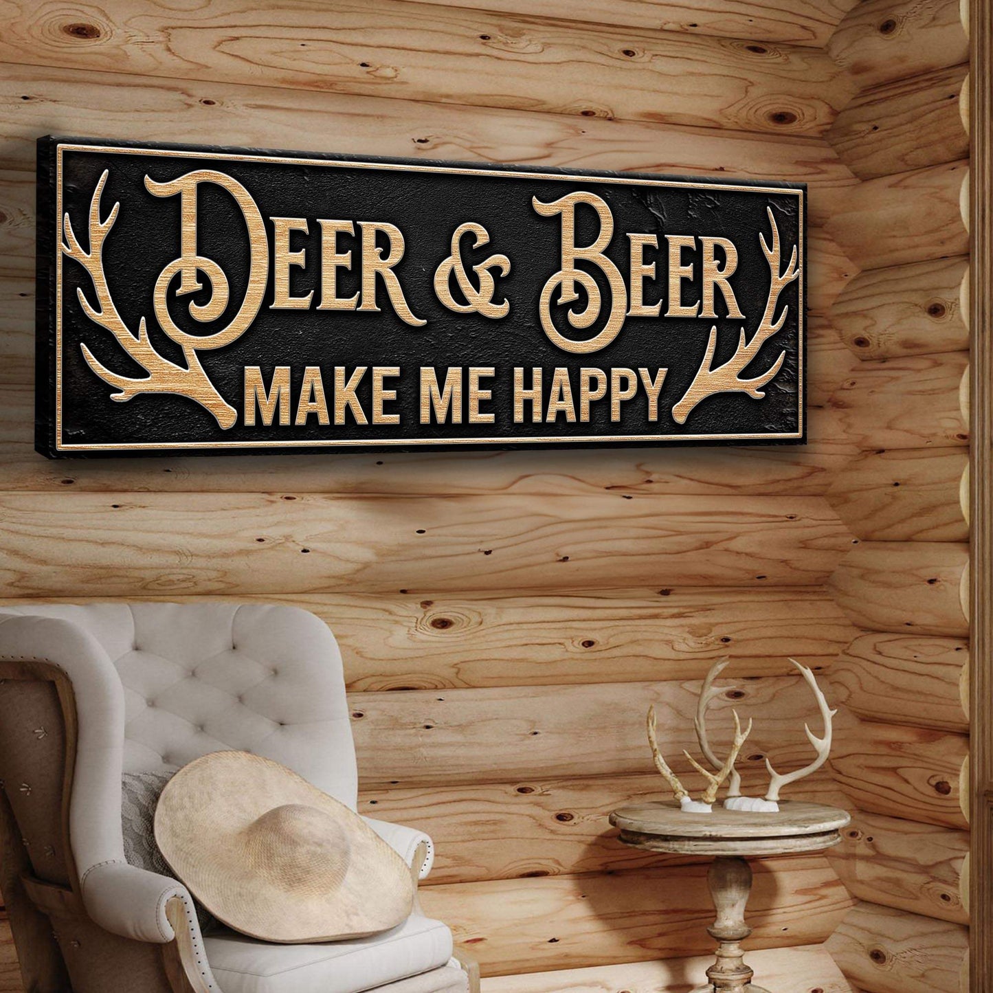 Deer And Beer Make Me Happy Hunting Sign - Tailored Canvases - Flyclothing LLC