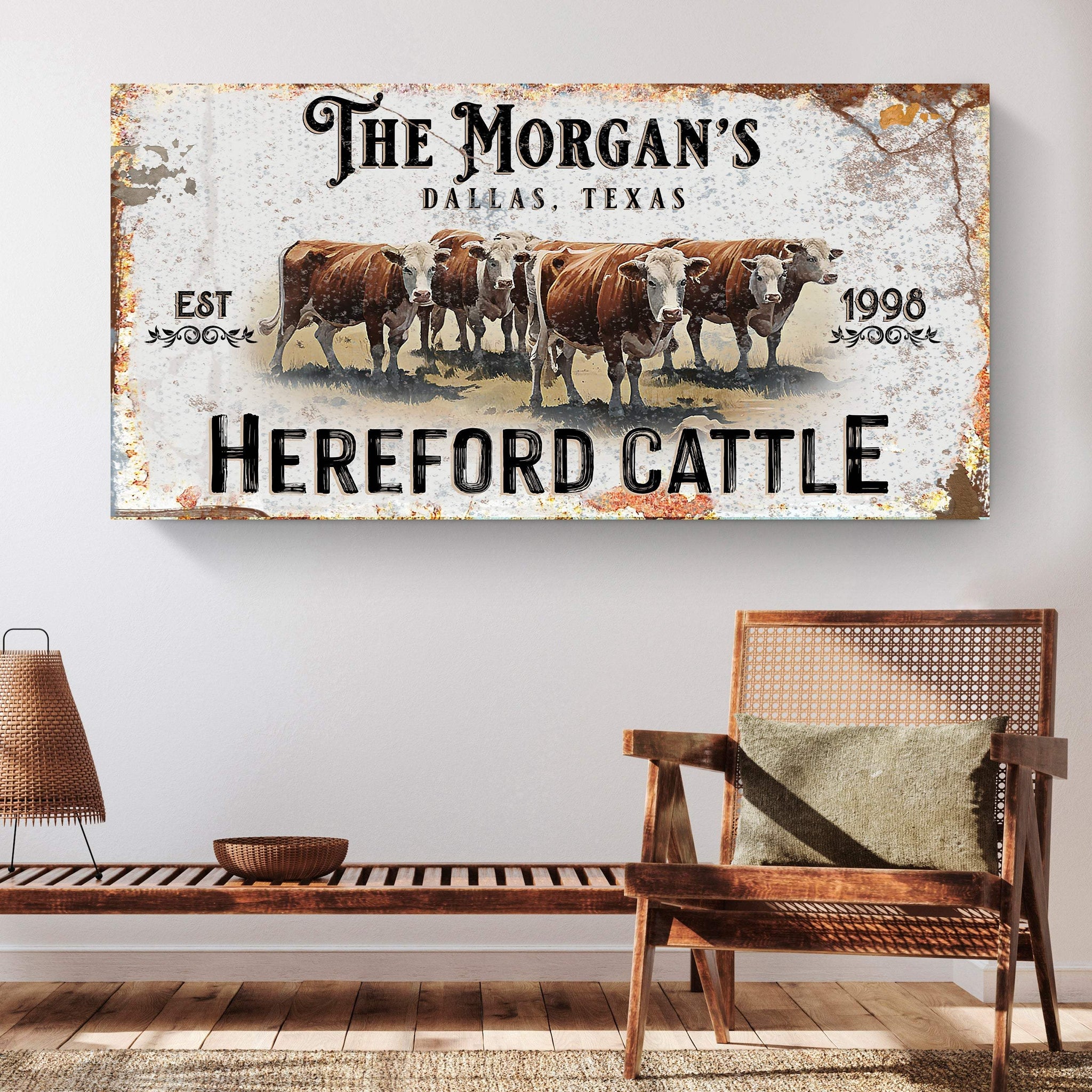 Personalized Hereford Cattle Sign II - Tailored Canvases - Flyclothing LLC