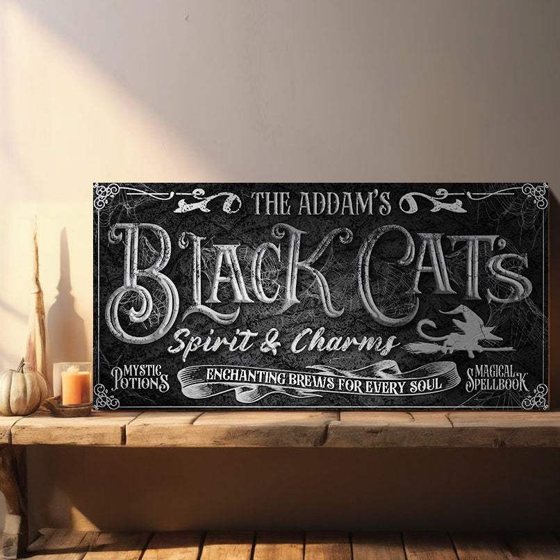 Black Cat’s Spirits & Charms Bar Halloween Sign II - Tailored Canvases - Flyclothing LLC