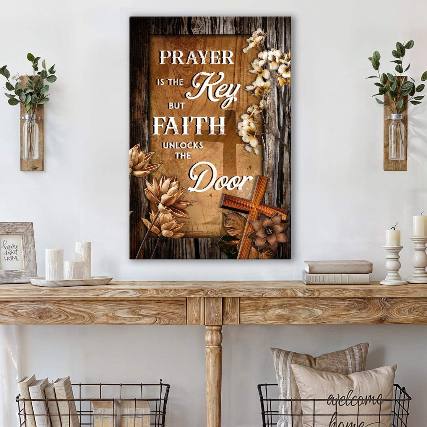 Prayer Is The Key But Faith Unlocks The Door Faith Sign - Tailored Canvases - Flyclothing LLC