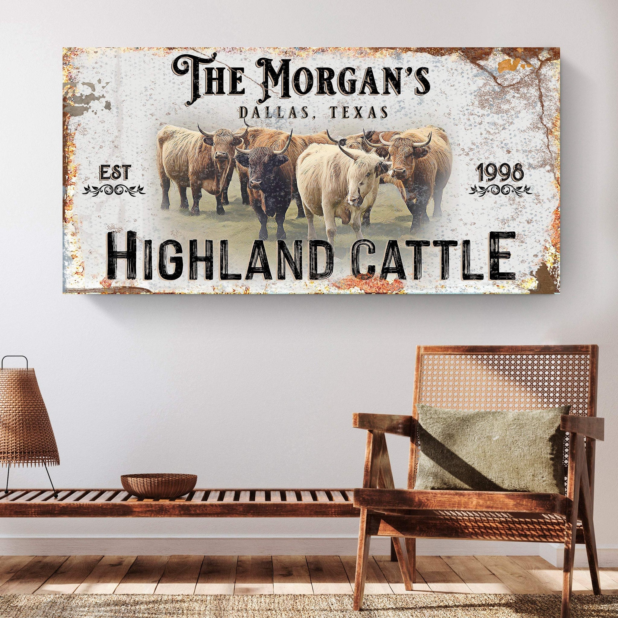 Personalized Highland Cattle Sign III - Tailored Canvases - Flyclothing LLC