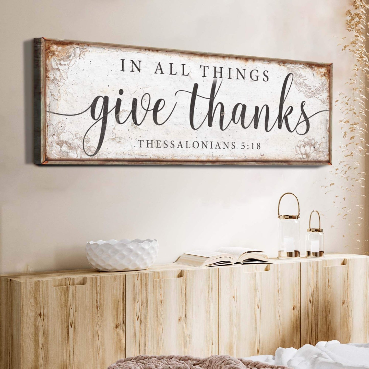 In All Things Give Thanks Thessalonians 5:18 Faith Sign - Tailored Canvases - Flyclothing LLC