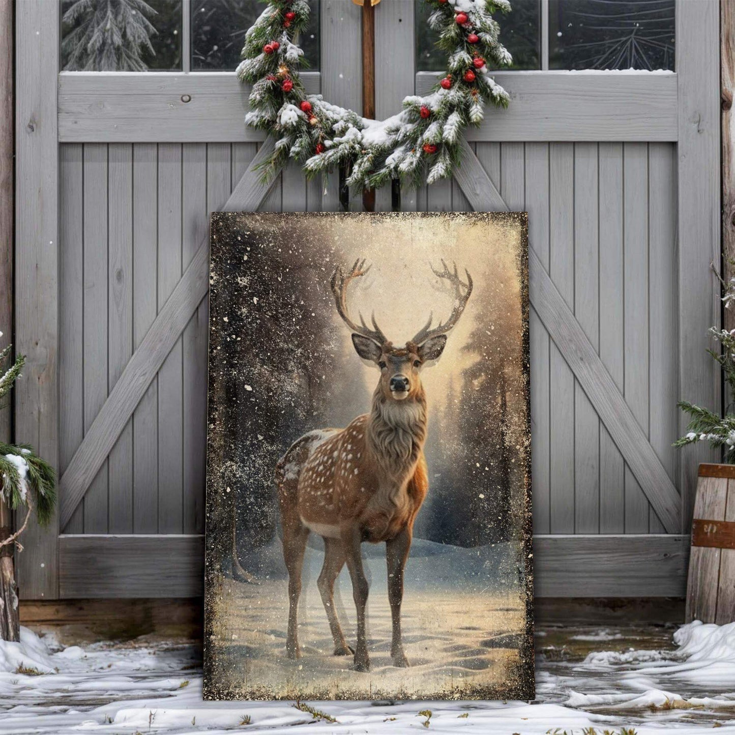 Vintage Winter Deer Christmas Wall Art IV - Tailored Canvases - Flyclothing LLC
