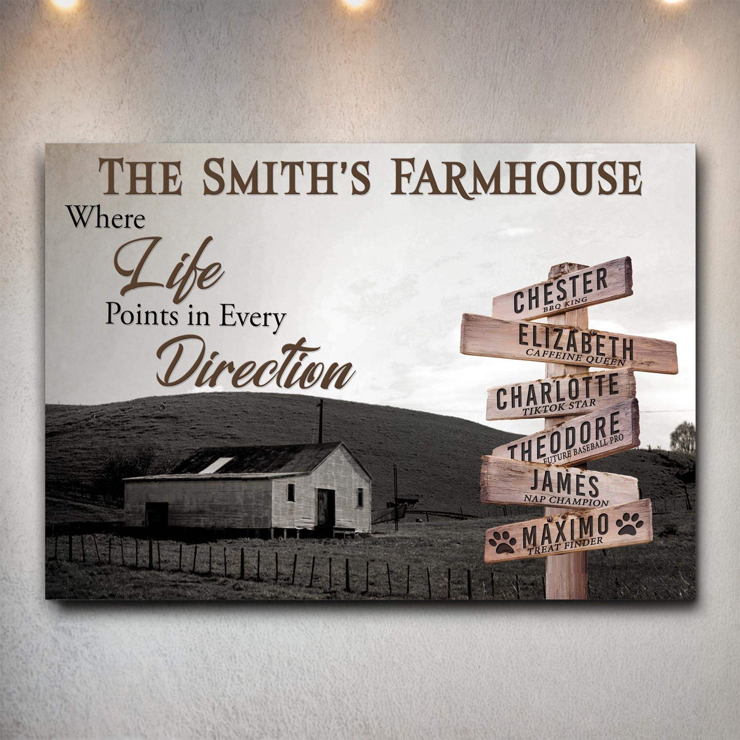 Where Life Points In Every Direction Family Farmhouse Names Sign - Tailored Canvases - Flyclothing LLC