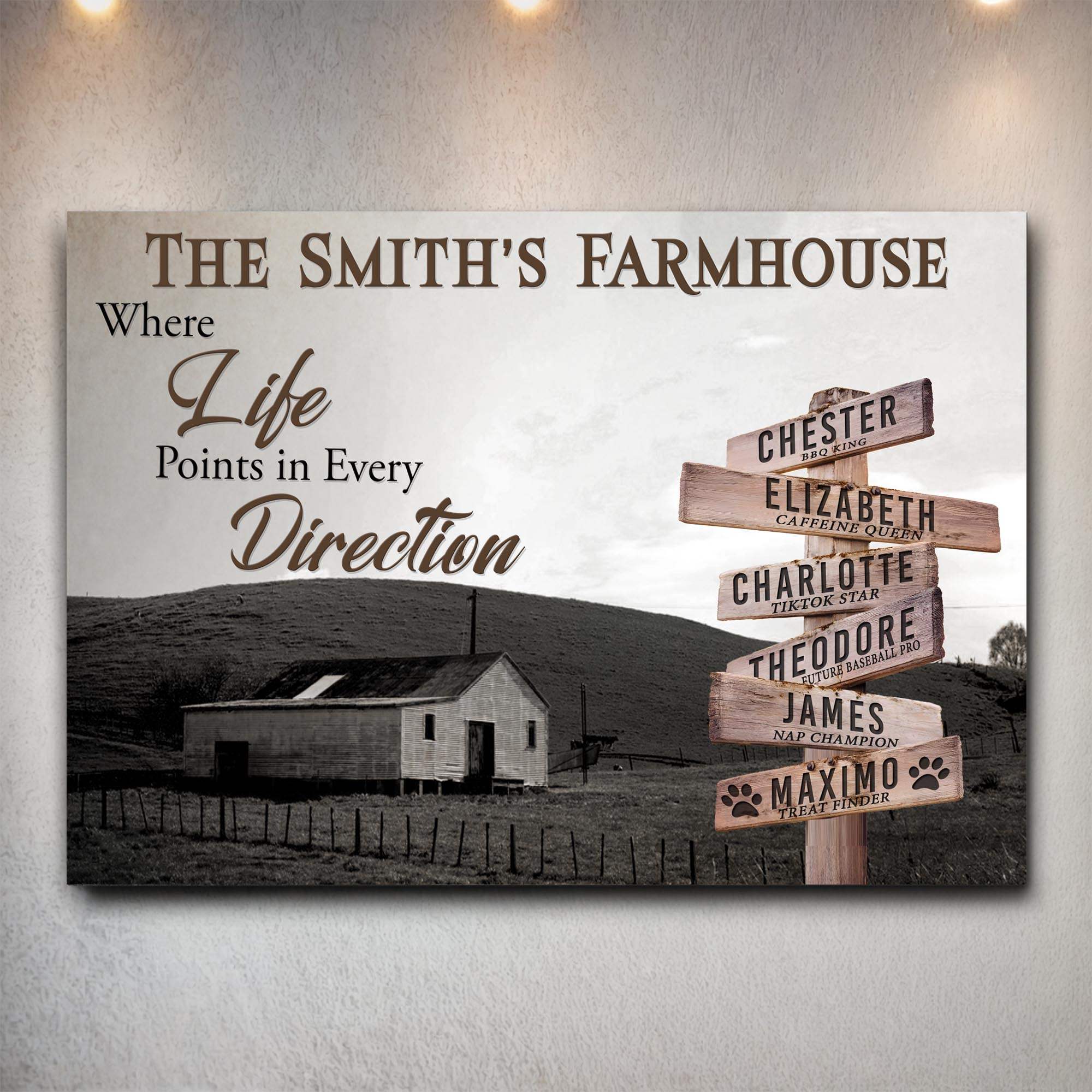 Where Life Points In Every Direction Family Farmhouse Names Sign - Tailored Canvases - Flyclothing LLC