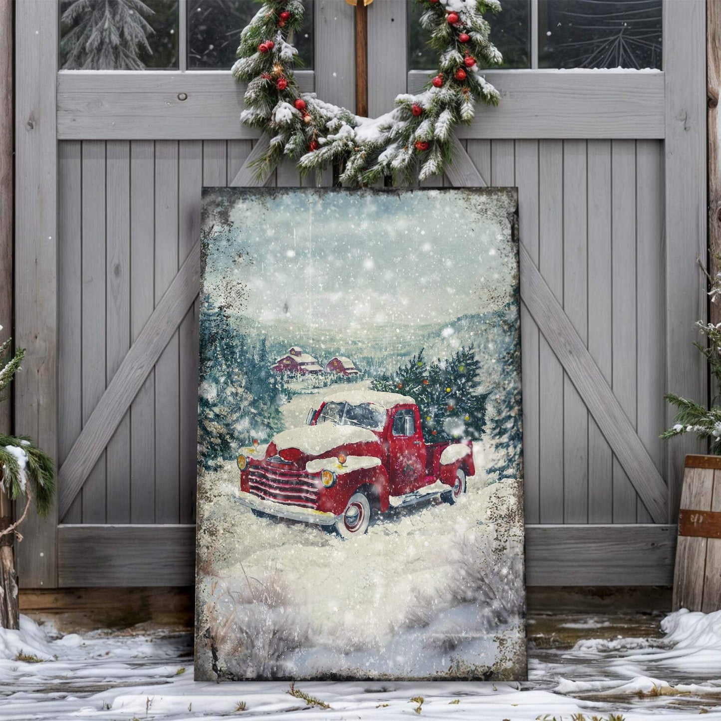 Vintage Truck With Christmas Tree Wall Art II - Tailored Canvases - Flyclothing LLC