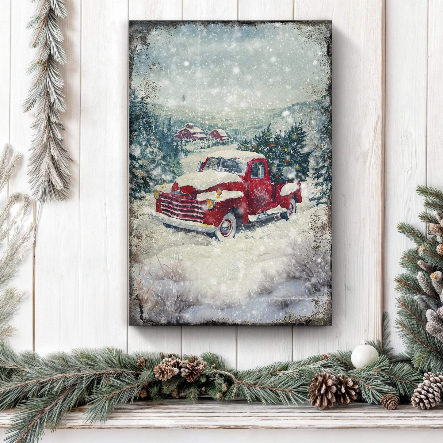 Vintage Truck With Christmas Tree Wall Art II - Tailored Canvases - Flyclothing LLC