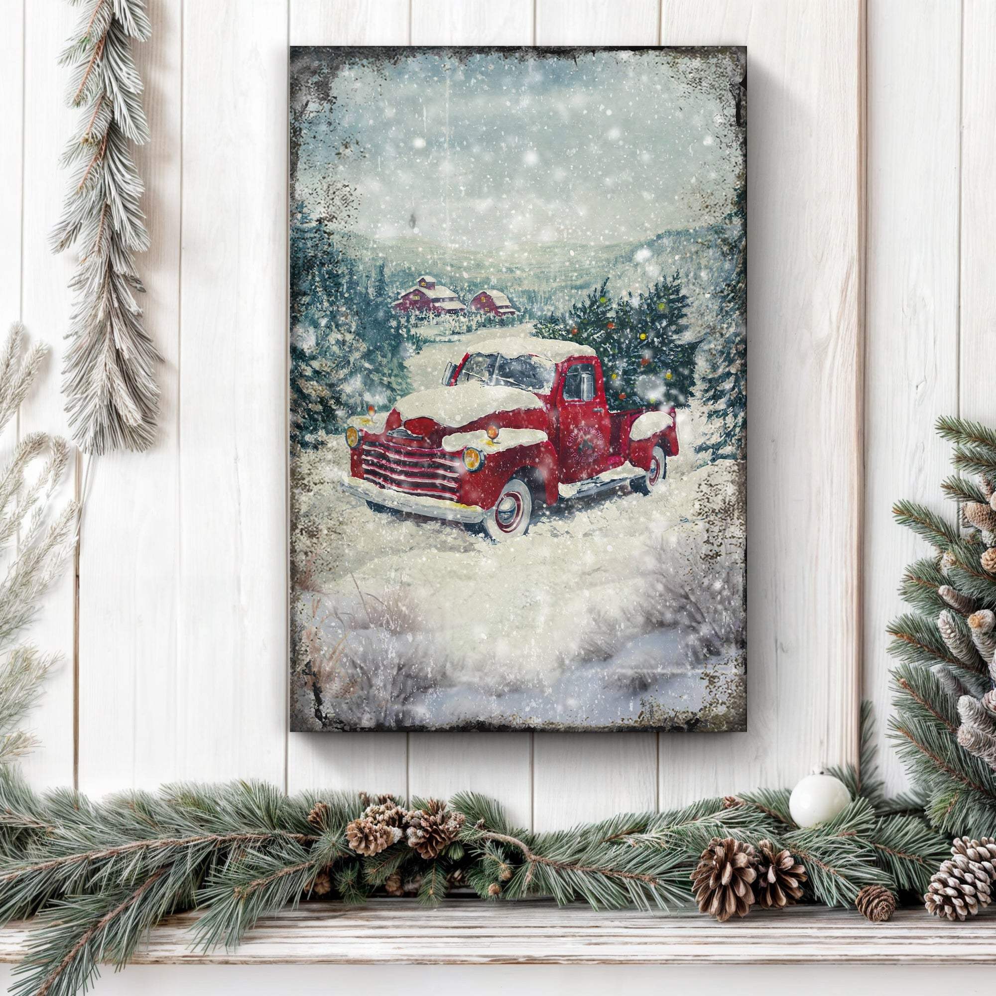 Vintage Truck With Christmas Tree Wall Art II - Tailored Canvases - Flyclothing LLC