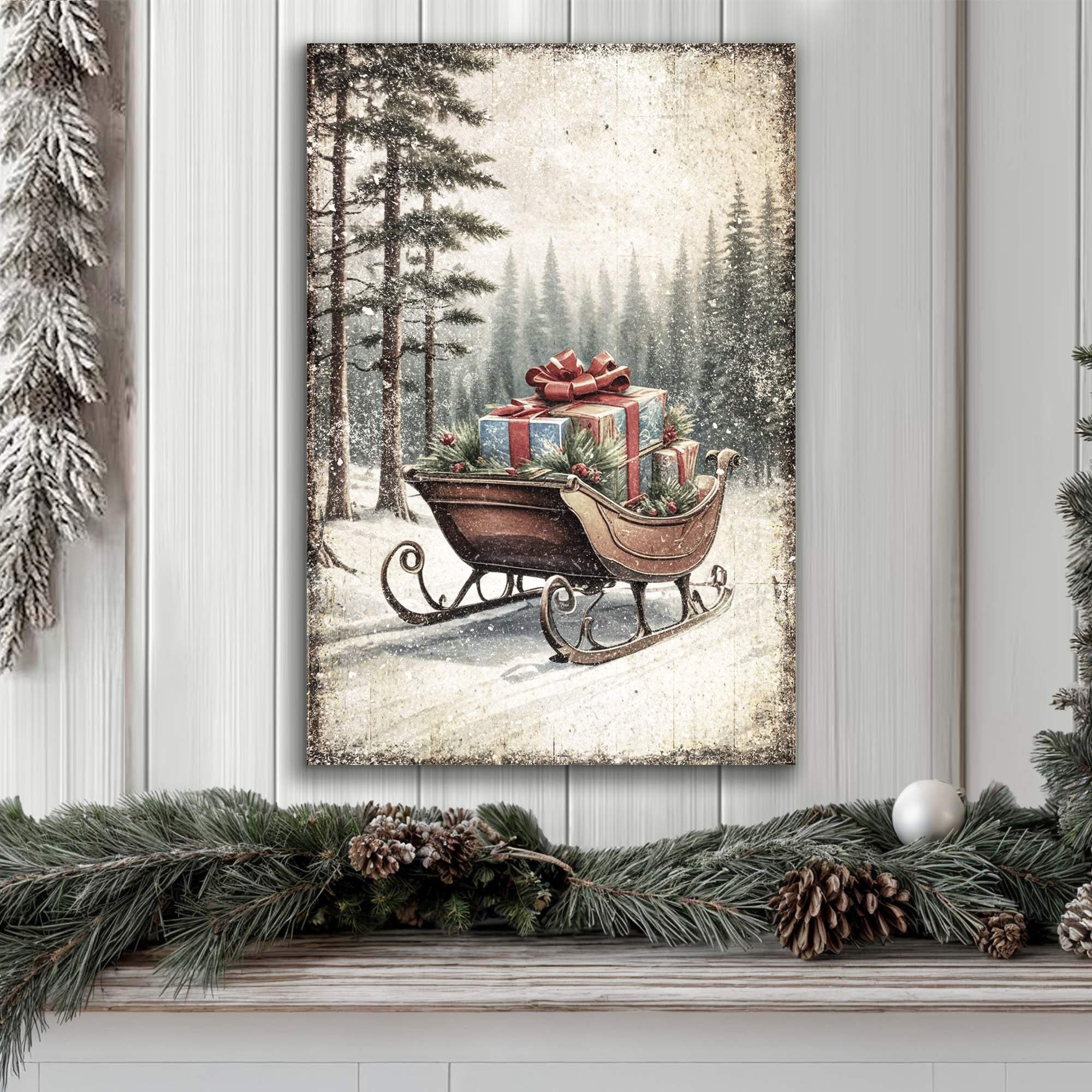 Vintage Christmas Sleigh Sled Wall Art III - Tailored Canvases - Flyclothing LLC