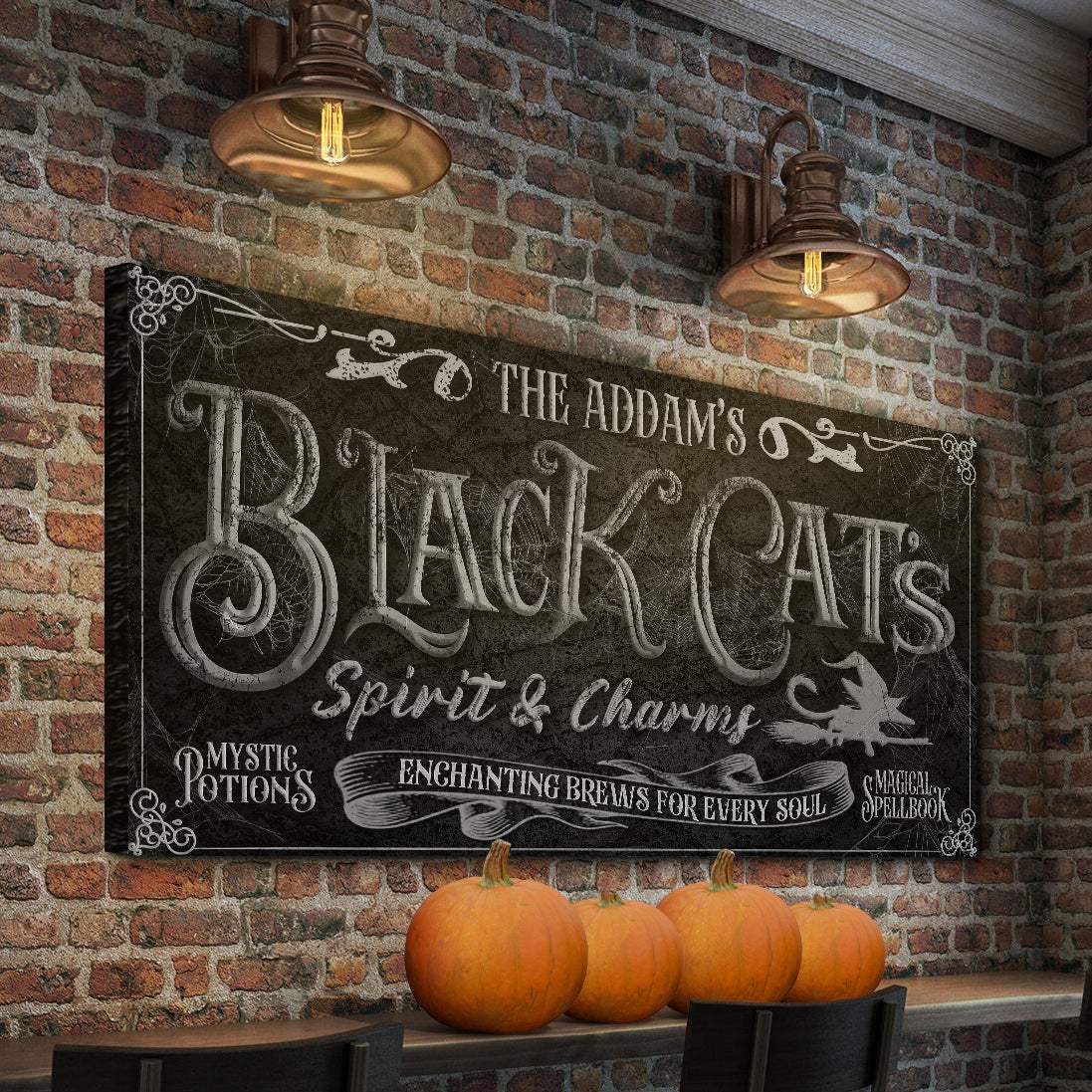 Black Cat’s Spirits & Charms Bar Halloween Sign II - Tailored Canvases - Flyclothing LLC