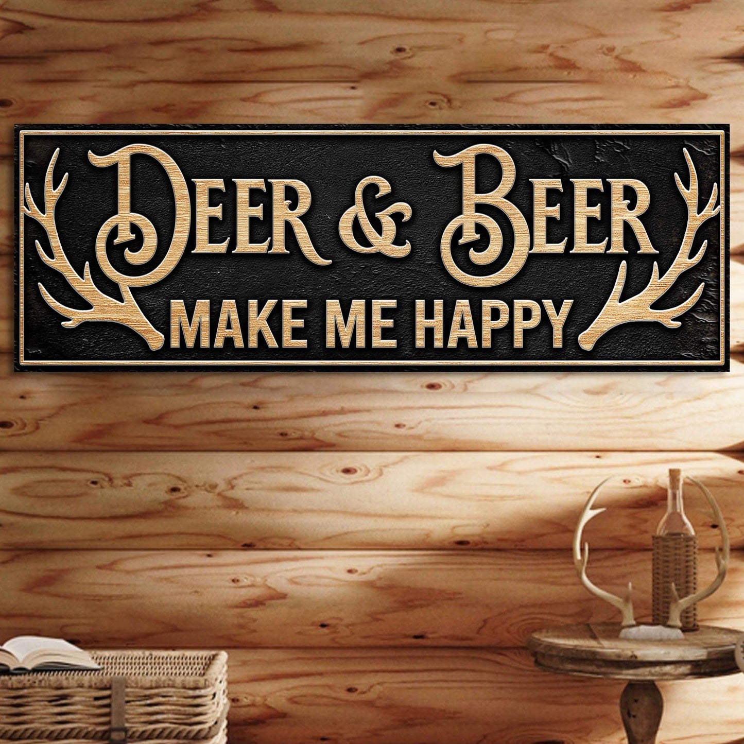 Deer And Beer Make Me Happy Hunting Sign - Tailored Canvases - Flyclothing LLC