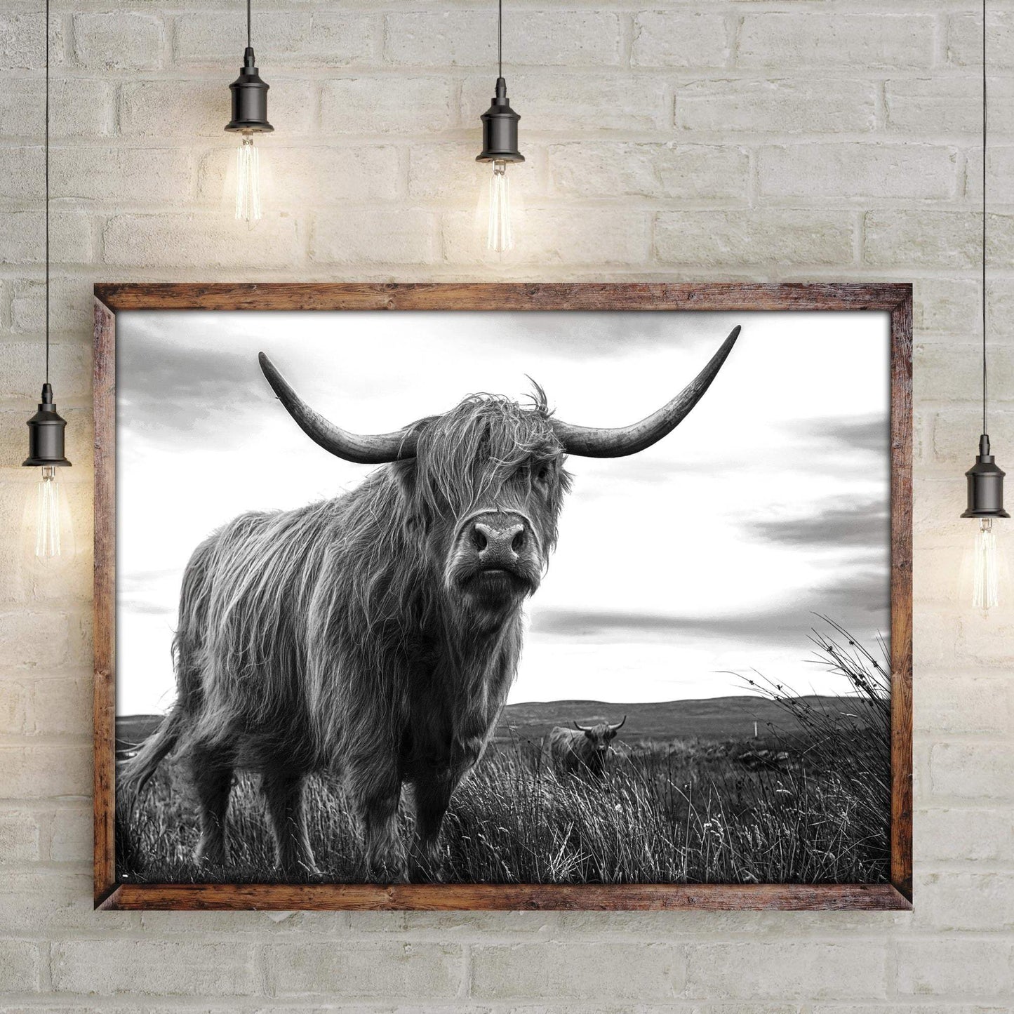 Highland Cow Black And White Portrait Canvas Wall Art - Tailored Canvases - Flyclothing LLC