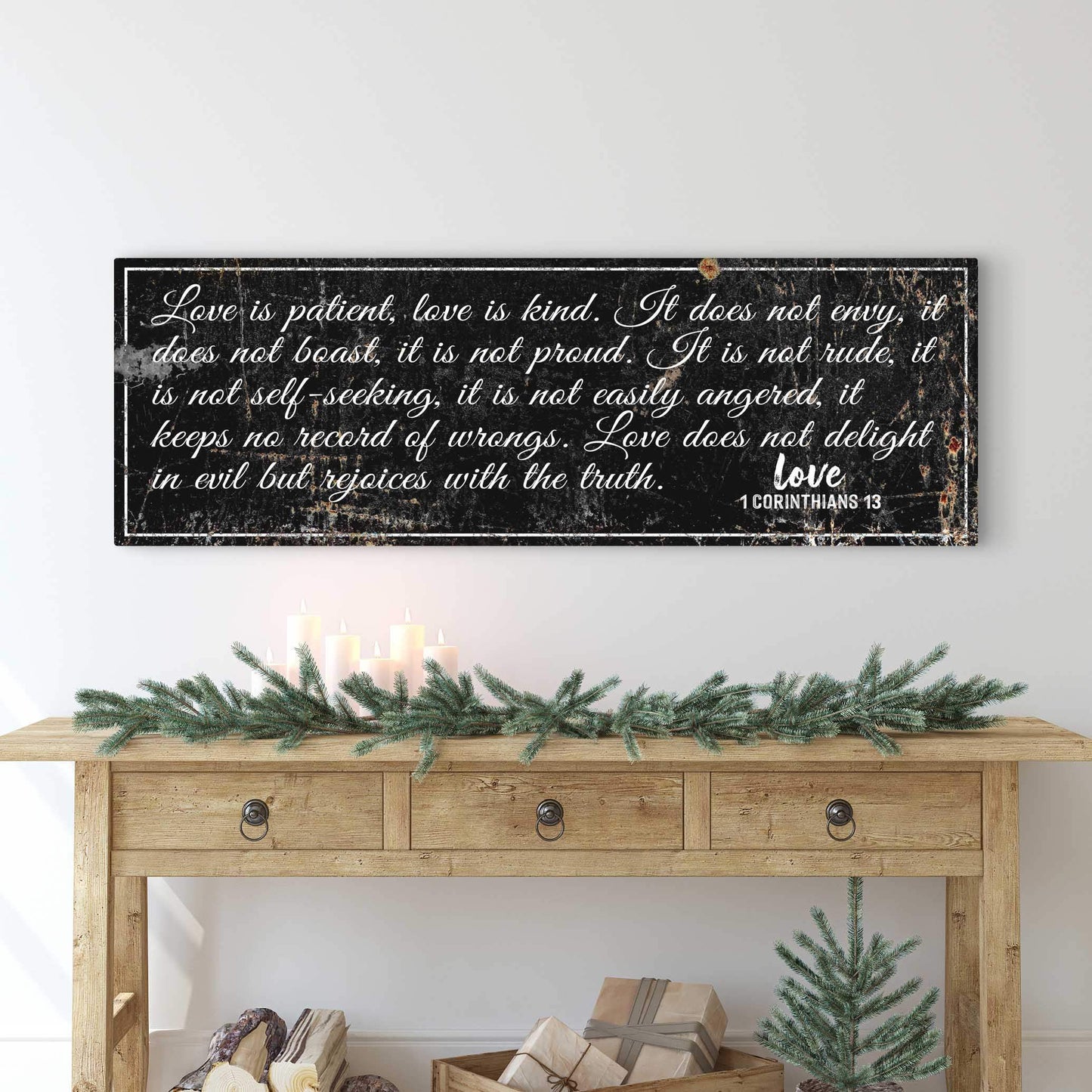 1 Corinthians 13: 'Love Is Patient' - Rustic Christian Wall Art, Religious Decor for Living Room - Tailored Canvases - Flyclothing LLC