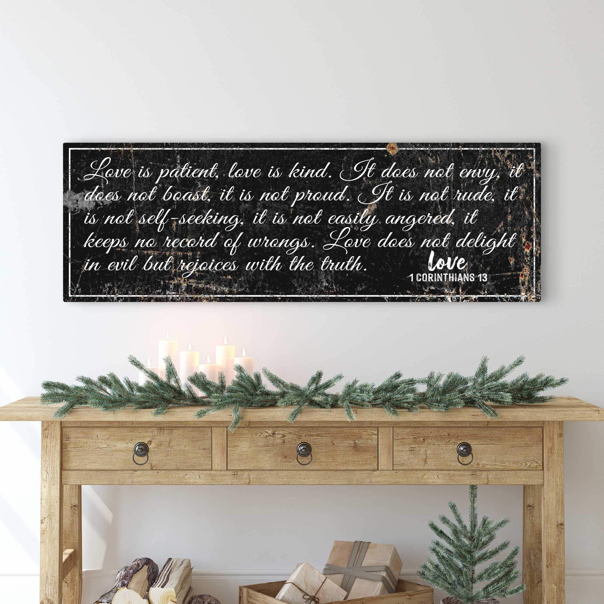 1 Corinthians 13: 'Love Is Patient' - Rustic Christian Wall Art, Religious Decor for Living Room - Tailored Canvases - Flyclothing LLC