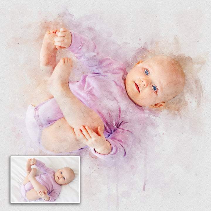 Newborn Baby Watercolor Portrait Custom Wall Art - Tailored Canvases - Flyclothing LLC
