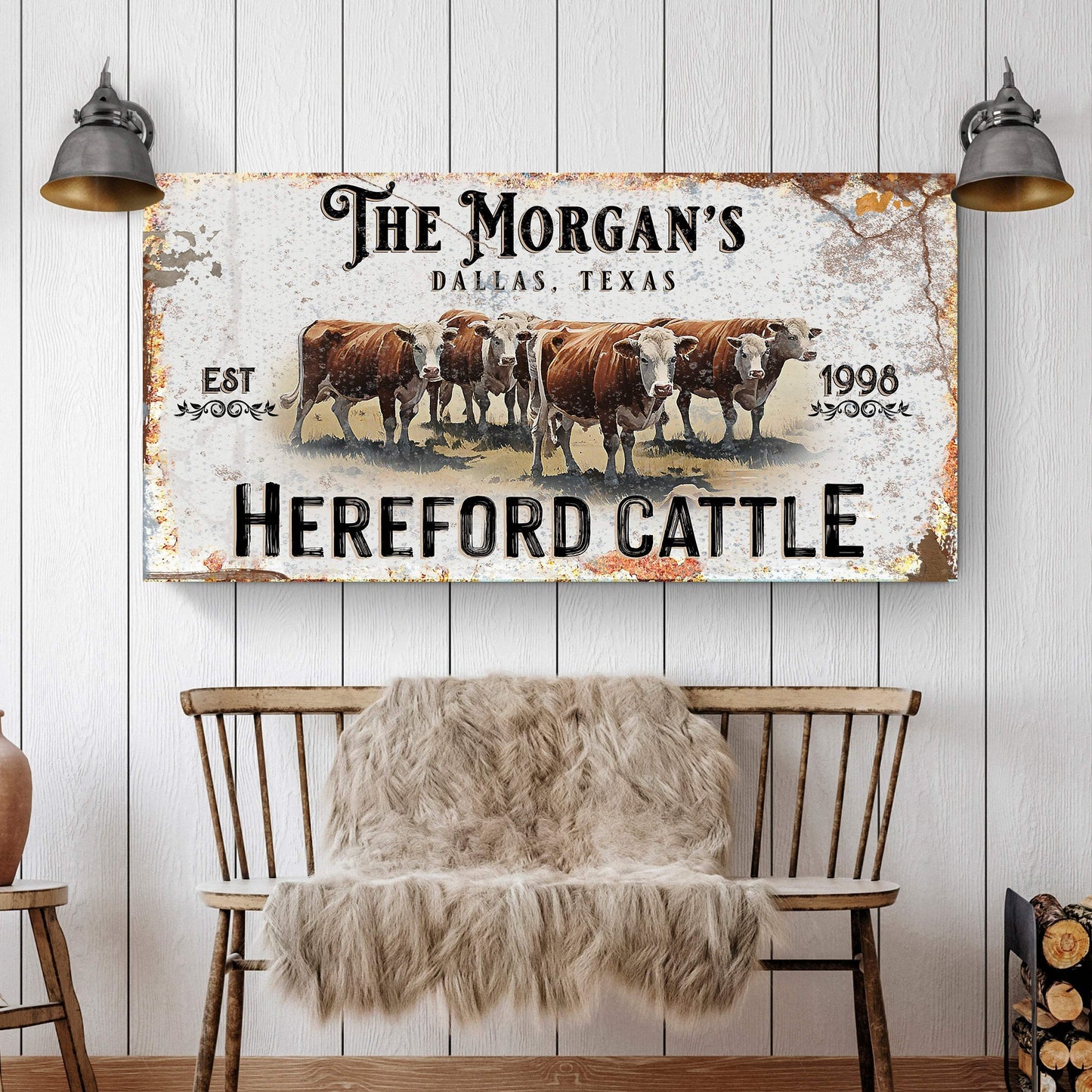 Personalized Hereford Cattle Sign II - Tailored Canvases - Flyclothing LLC