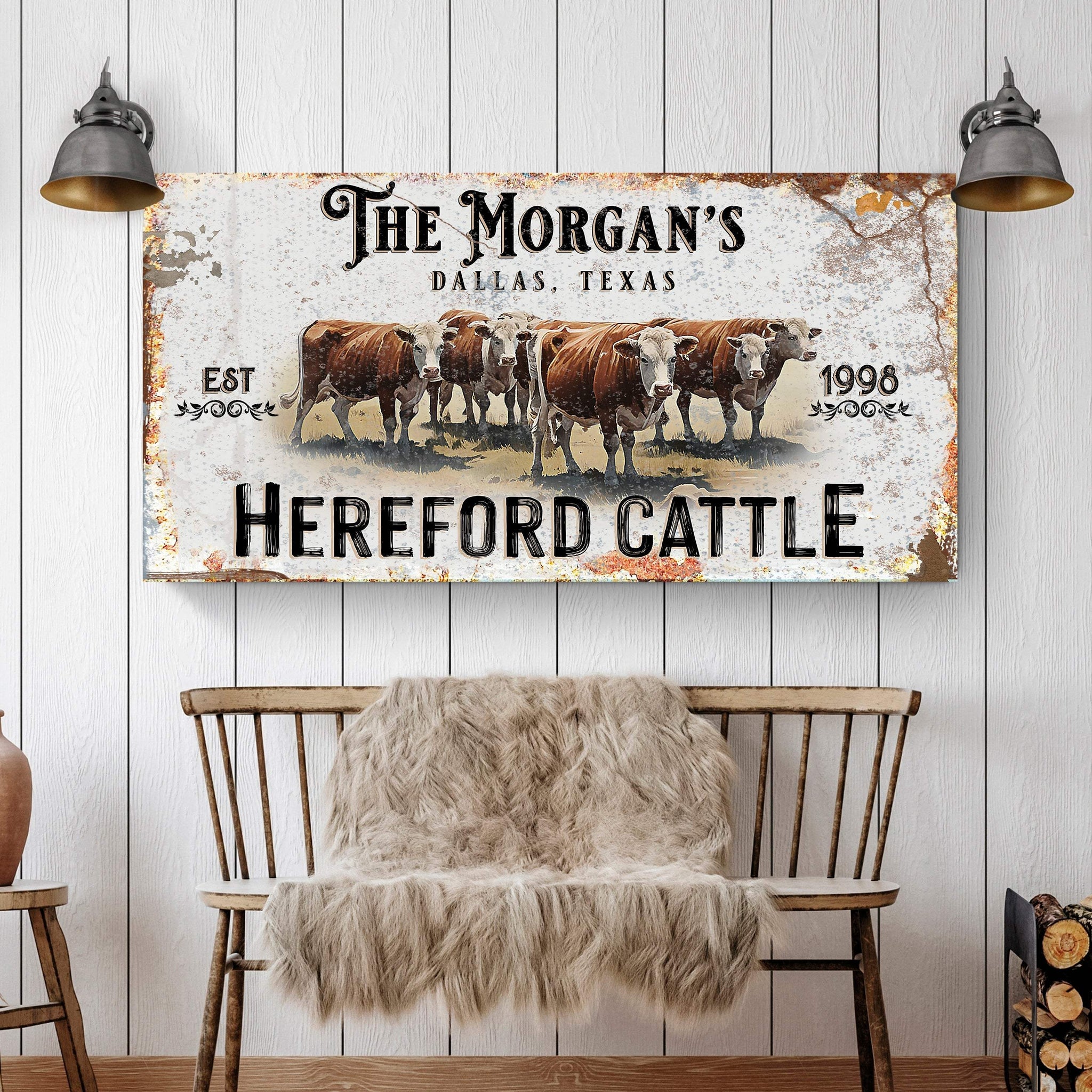 Personalized Hereford Cattle Sign II - Tailored Canvases - Flyclothing LLC