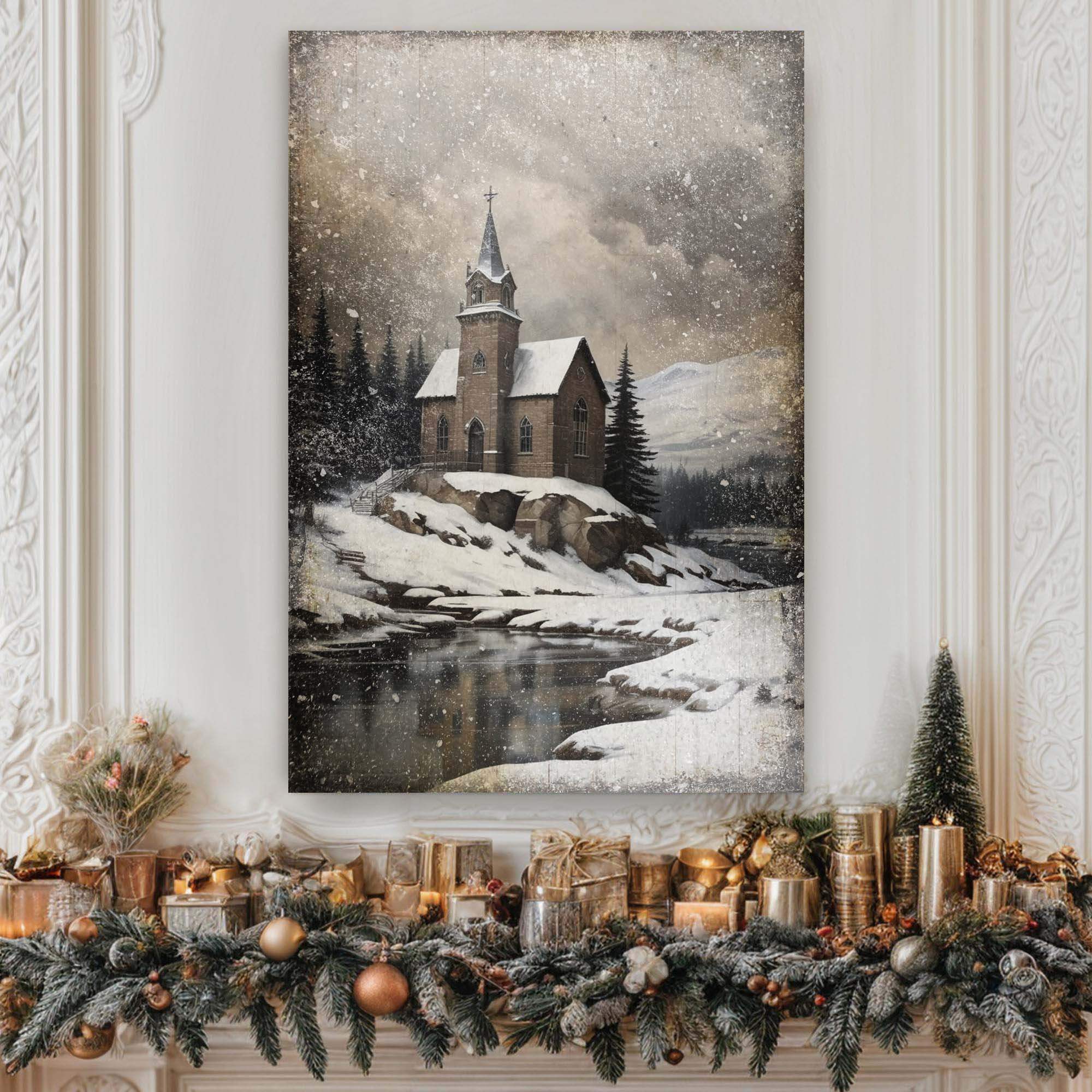 Vintage Church Christmas Wall Art II - Tailored Canvases - Flyclothing LLC