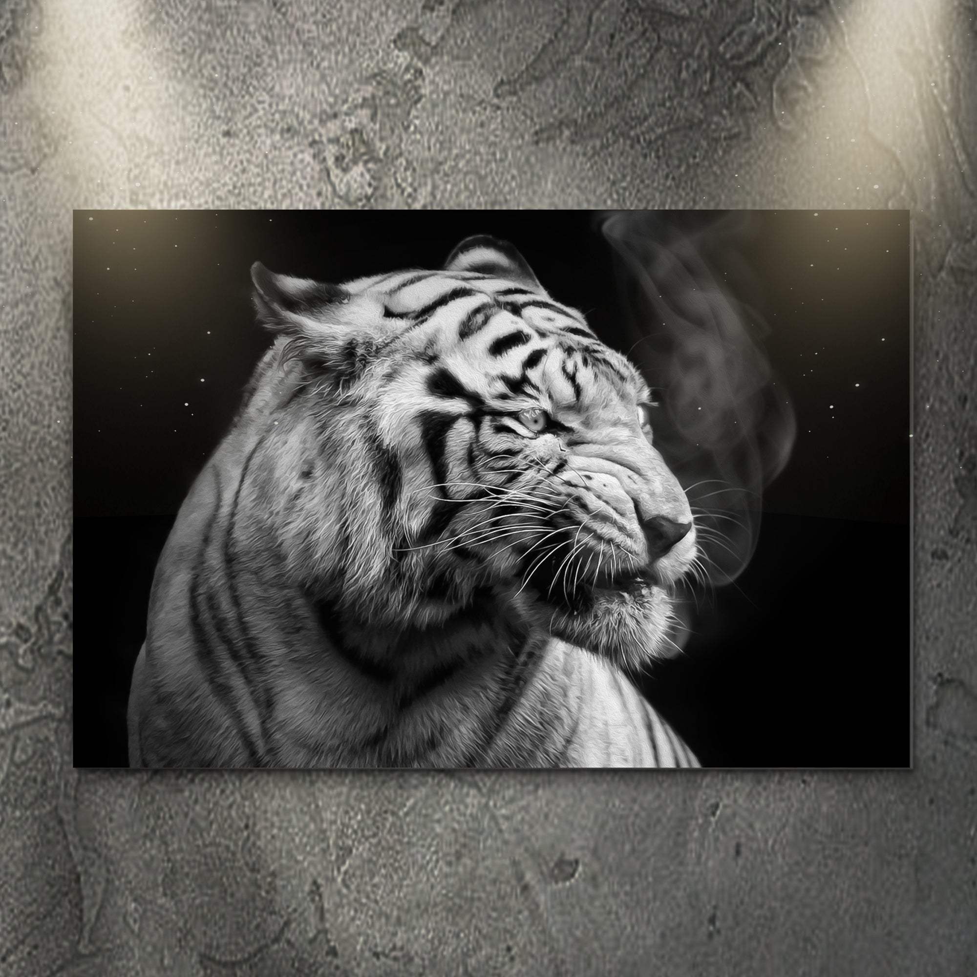 Black And White Smoking Tiger Canvas Wall Art - Tailored Canvases - Flyclothing LLC