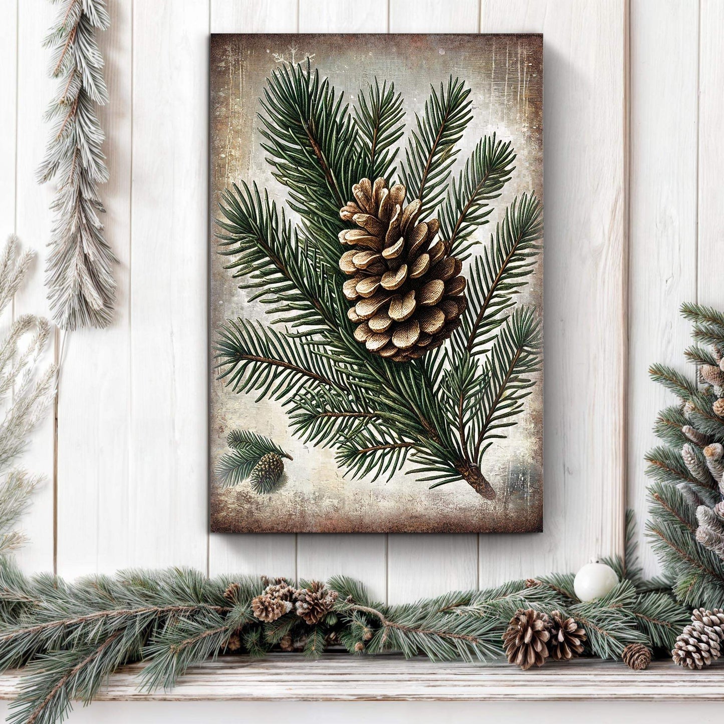 Vintage Winter Pine Cone Christmas Wall Art - Tailored Canvases - Flyclothing LLC