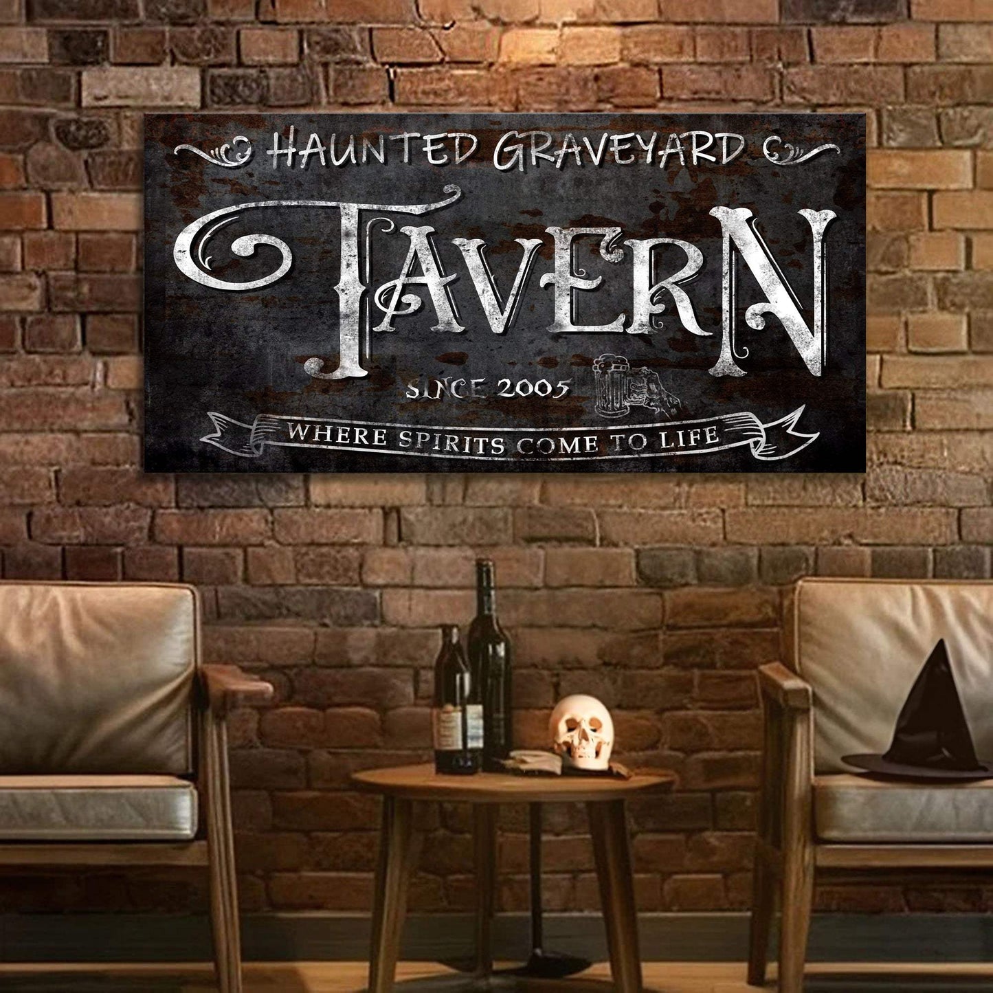 Haunted Graveyard Tavern Halloween Sign III - Tailored Canvases - Flyclothing LLC