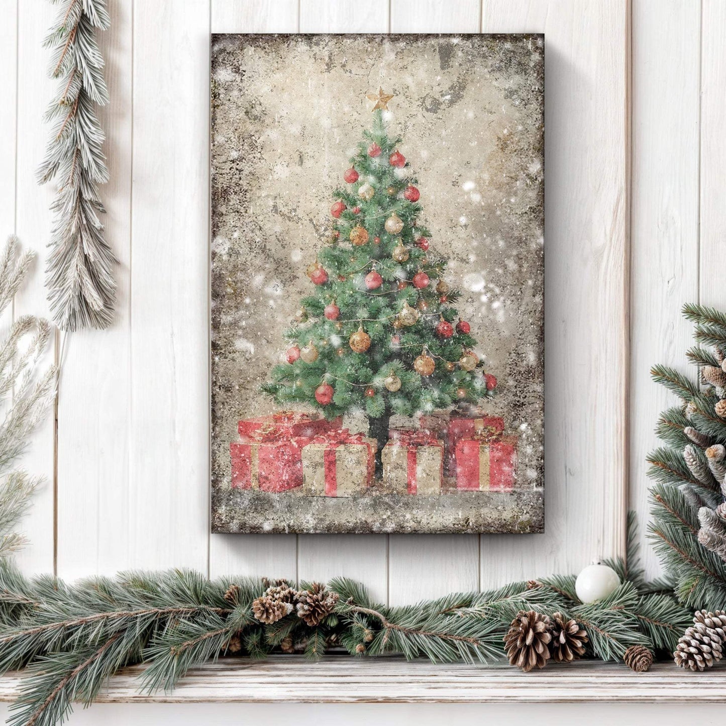Vintage Christmas Tree With Gifts Wall Art III - Tailored Canvases - Flyclothing LLC