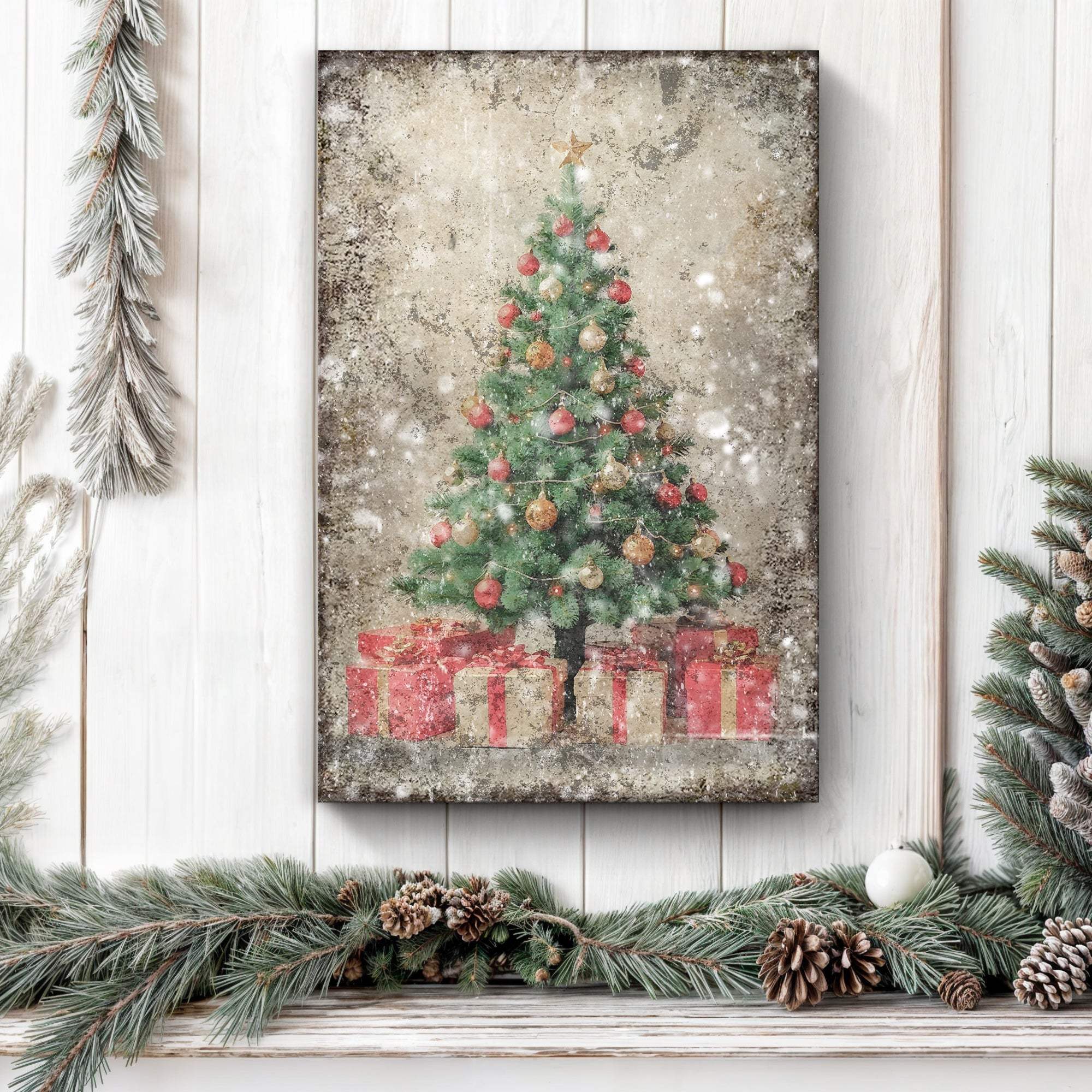 Vintage Christmas Tree With Gifts Wall Art III - Tailored Canvases - Flyclothing LLC