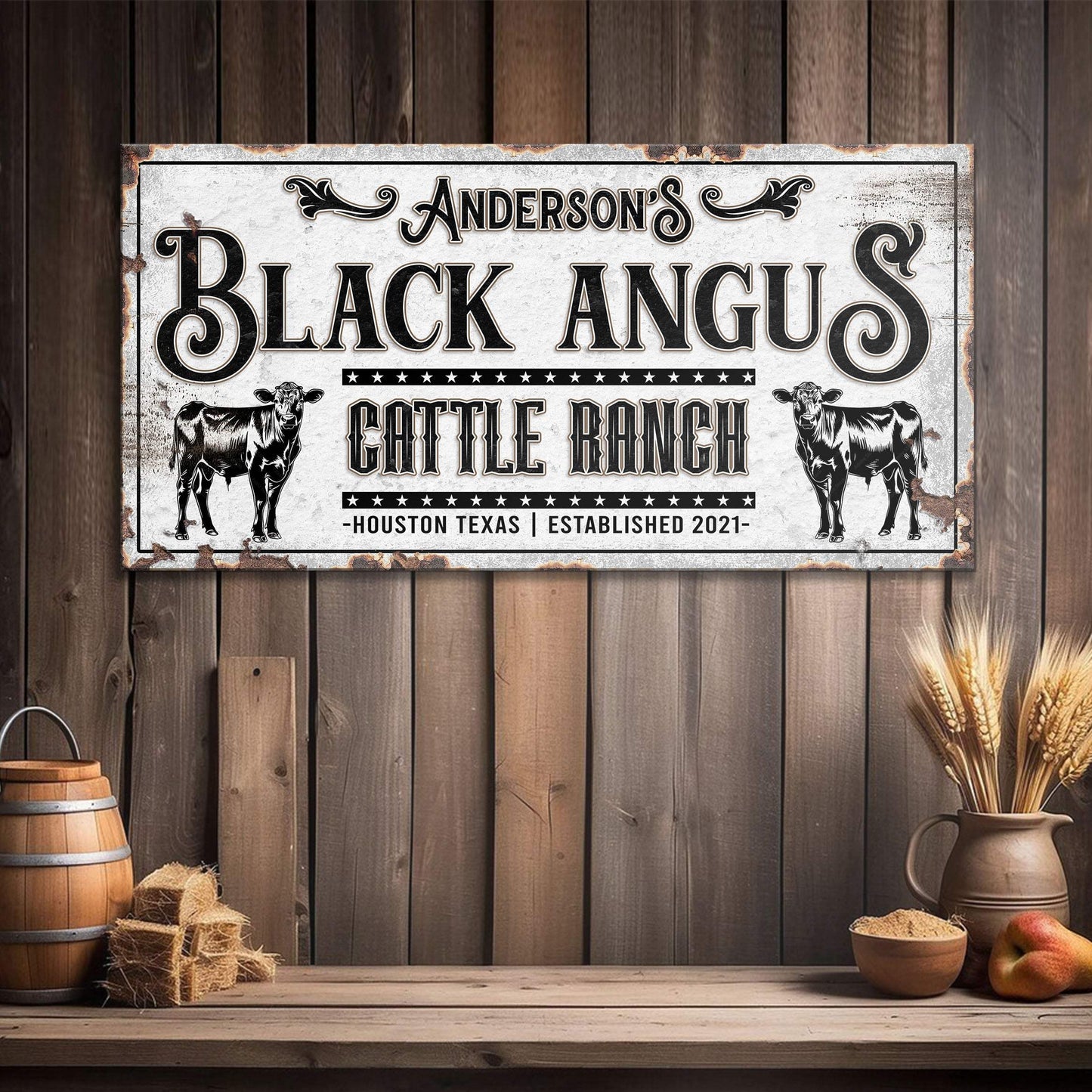 Personalized Black Angus Cattle Sign - Tailored Canvases - Flyclothing LLC