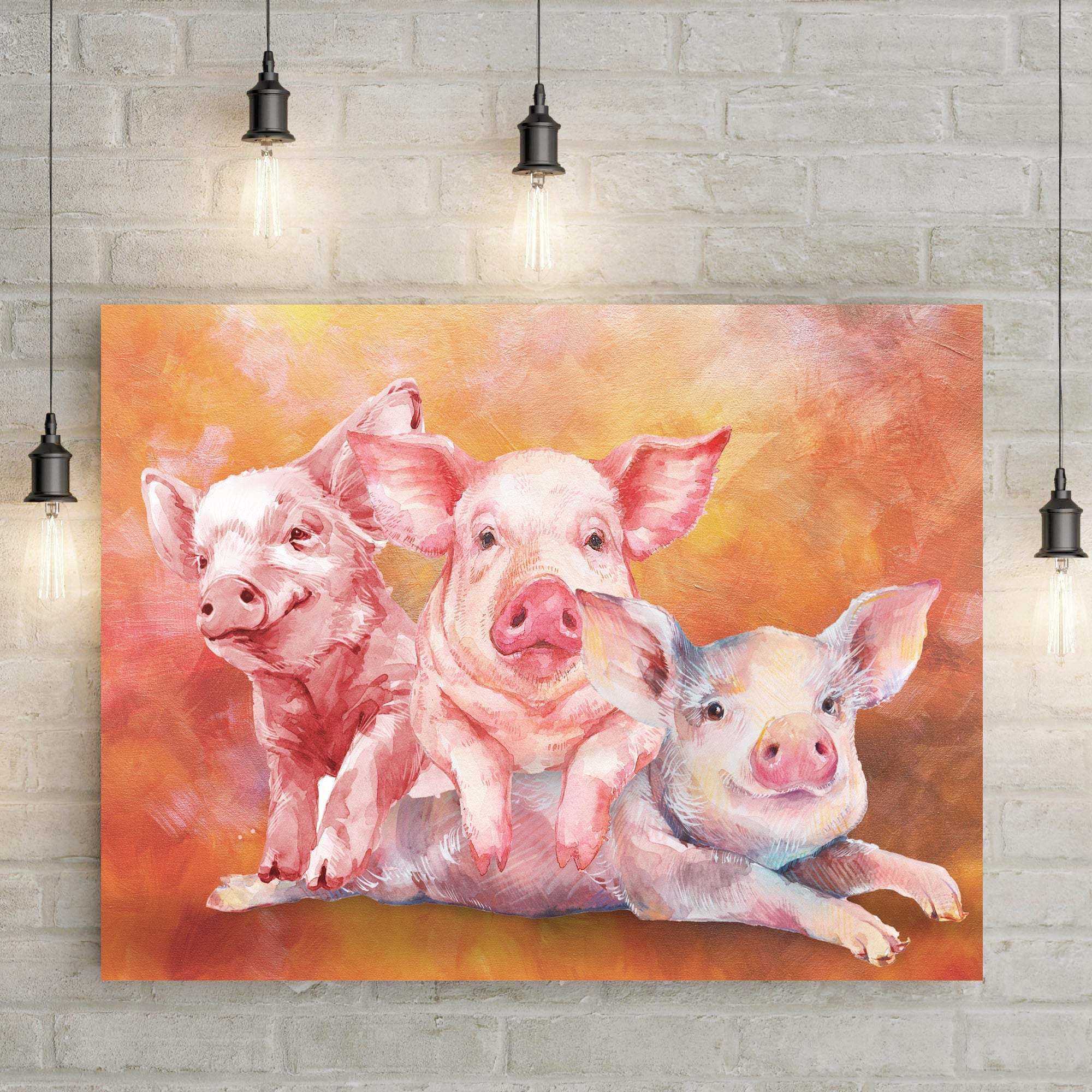 Three Baby Pigs Watercolor Canvas Wall Art - Tailored Canvases - Flyclothing LLC
